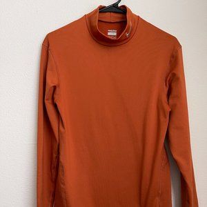 NIKE PRO Compression Shirt Mens Large Orange Mock Turtleneck Long Sleeved